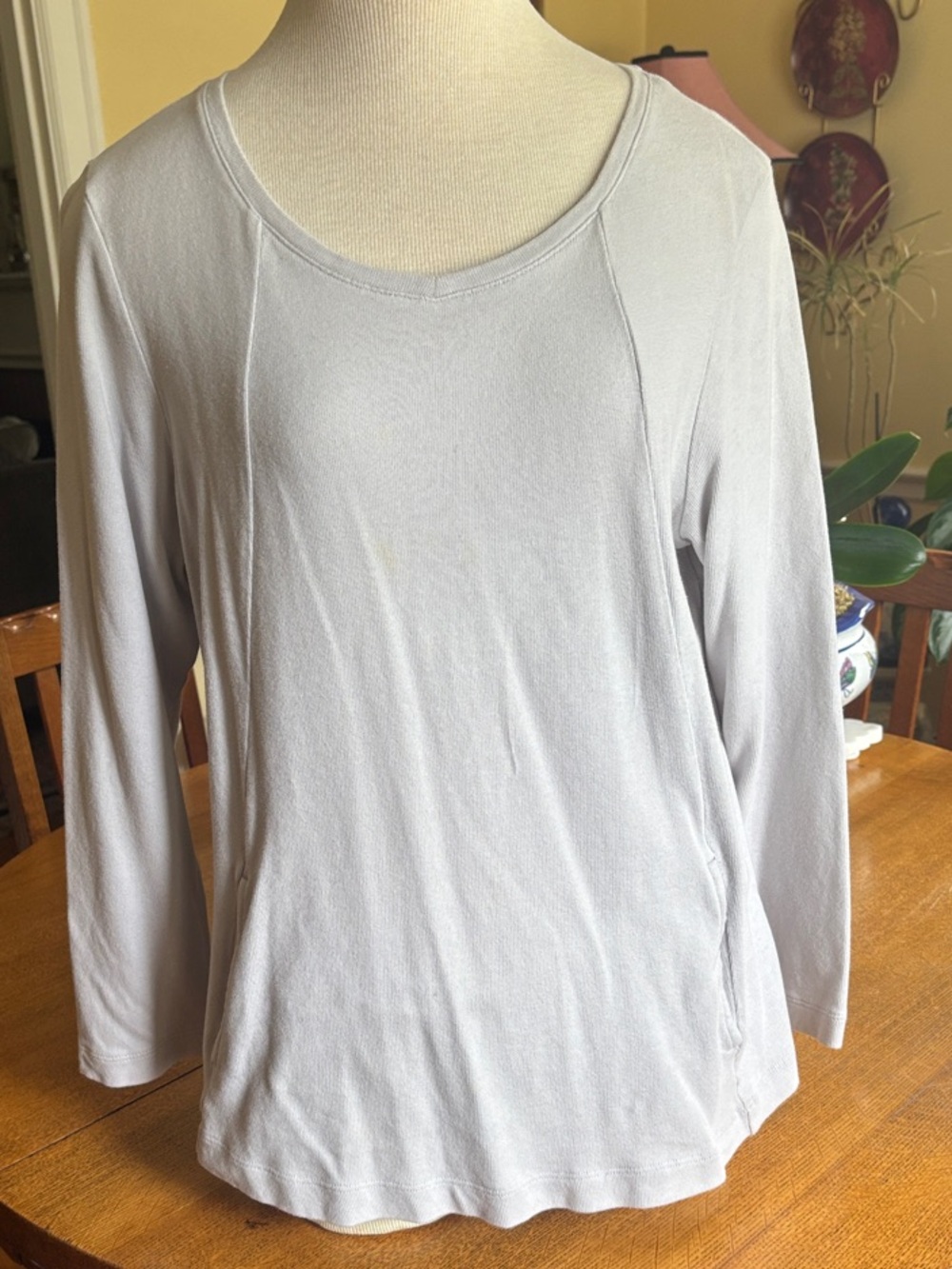 J. Jill Soft Light Gray Long-Sleeve Scoop Neck Tee
